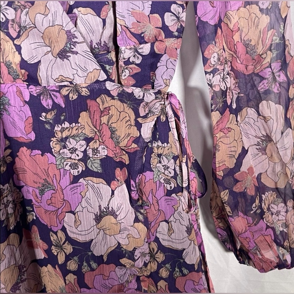 Lulus NWT “Feeling Sweet” Purple Floral Print Long Sleeve Wrap Maxi Dress. Large - Picture 15 of 15